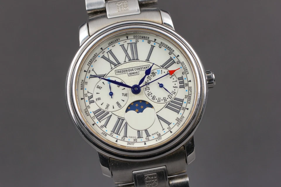 New Batt【N MINT w/Box】 FREDERIQUE CONSTANT FC270x3P4/5/6 Moon Phase Qz Men Watch - Image 3 of 4