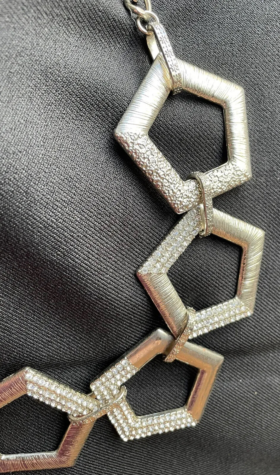 Silver Tone Pentagon Geometric Statement Necklace… - image 9