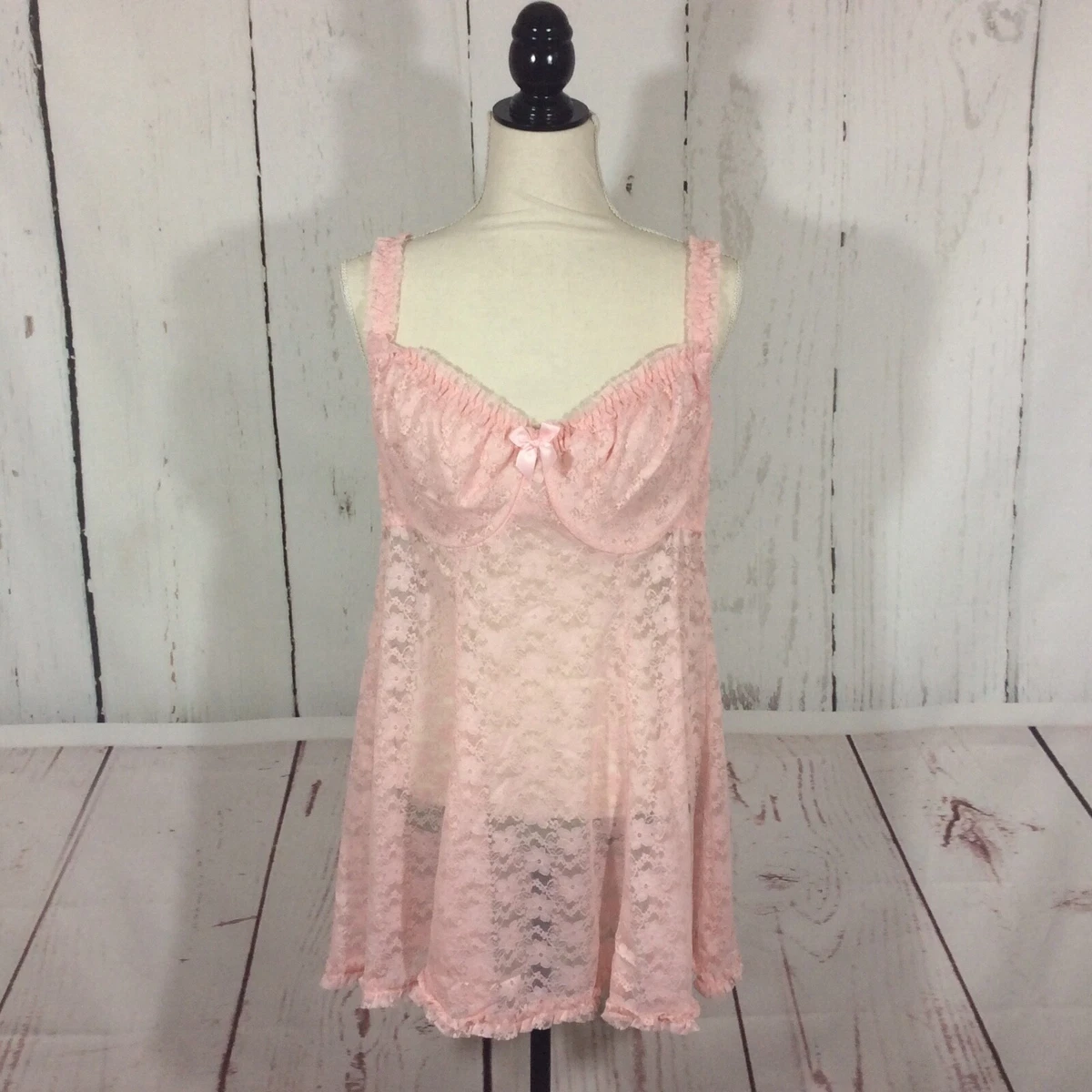 Torrid Plus Size Pink Lace Underwire Babydoll Lingerie Chemise Semi Sheer  Ruffle