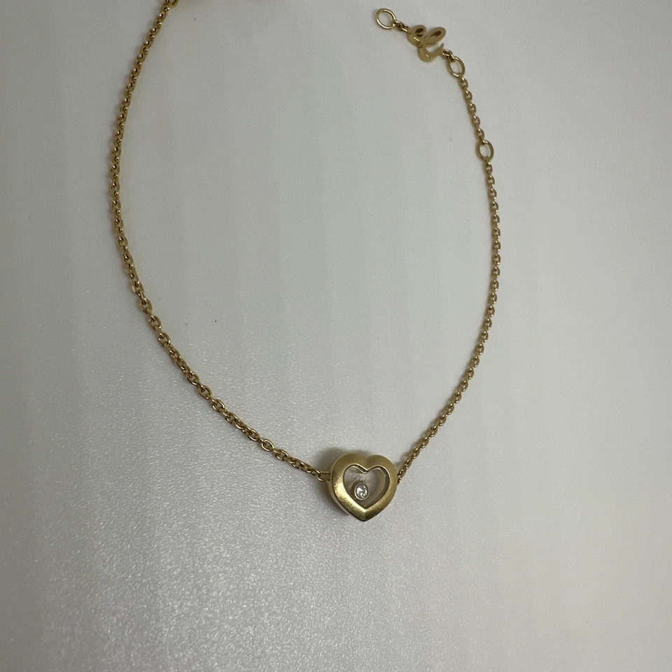 Chopard Happy Diamond icon 18k yellow gold diamond bracelet heart floating chain - Image 2 of 4