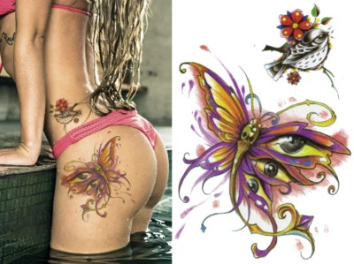 3D TATTOOS UK Temporary Tattoo Large Butterfly Bird Flower Body Art Sheet Fake Waterproof