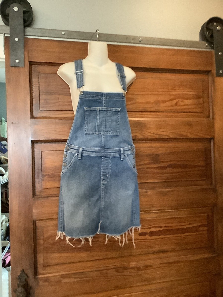 Vintage Y2K Silver Jeans Dress Jumper Bib Skirt Denim Skirtall S