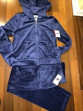 Juicy Couture LARGE Blue Logo Velour Tracksuit Set -Hoodie And Pants