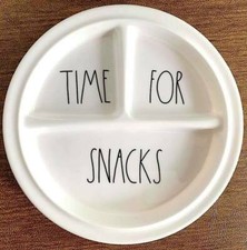 Rae Dunn Baby Melamine Toddler Child Divided Plate Snacks Time For Snacks 8.5"