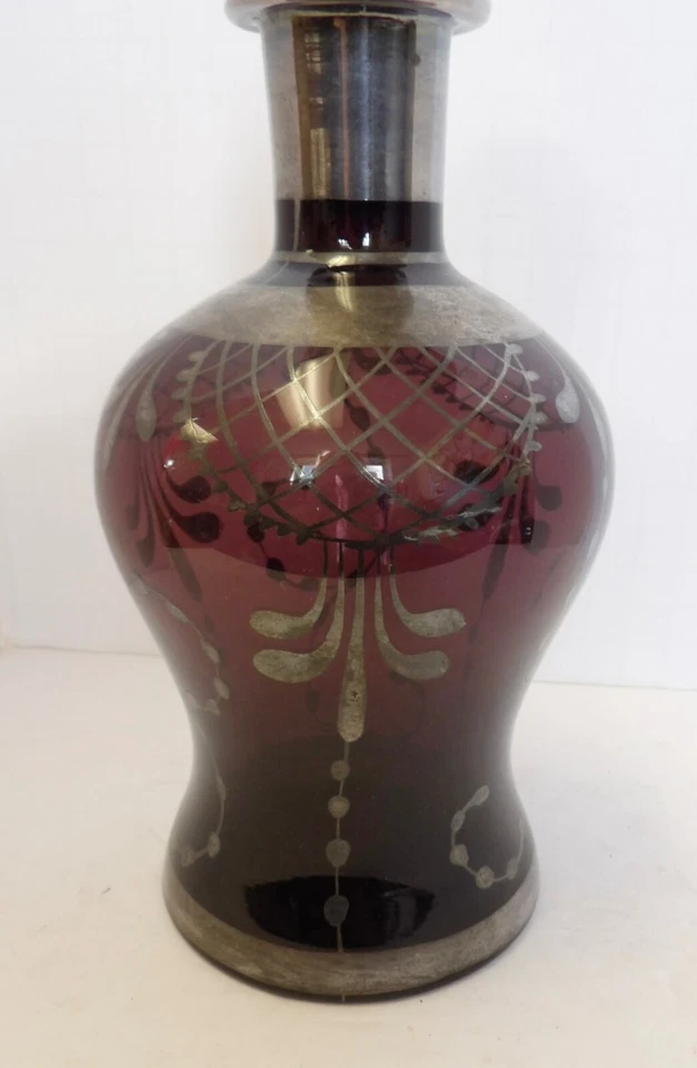 Antigua jarra de vidrio amatista superpuesta de plata Foto 3 de 4