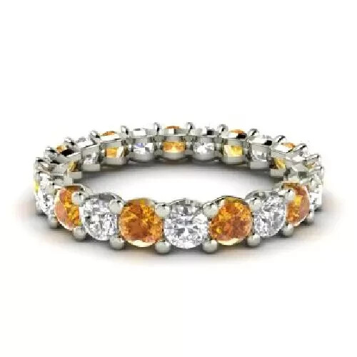 2Ct Round Cut Lab Created Citrine Women's Engagement Ring 14K White Gold Plated - Picture 4 of 4