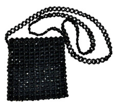 Borsa a tracolla piccola Express nera con perline sera glam 5,5" x 6"