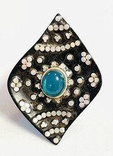 Handmade Wood, Green Onyx and Sterling Silver Ring