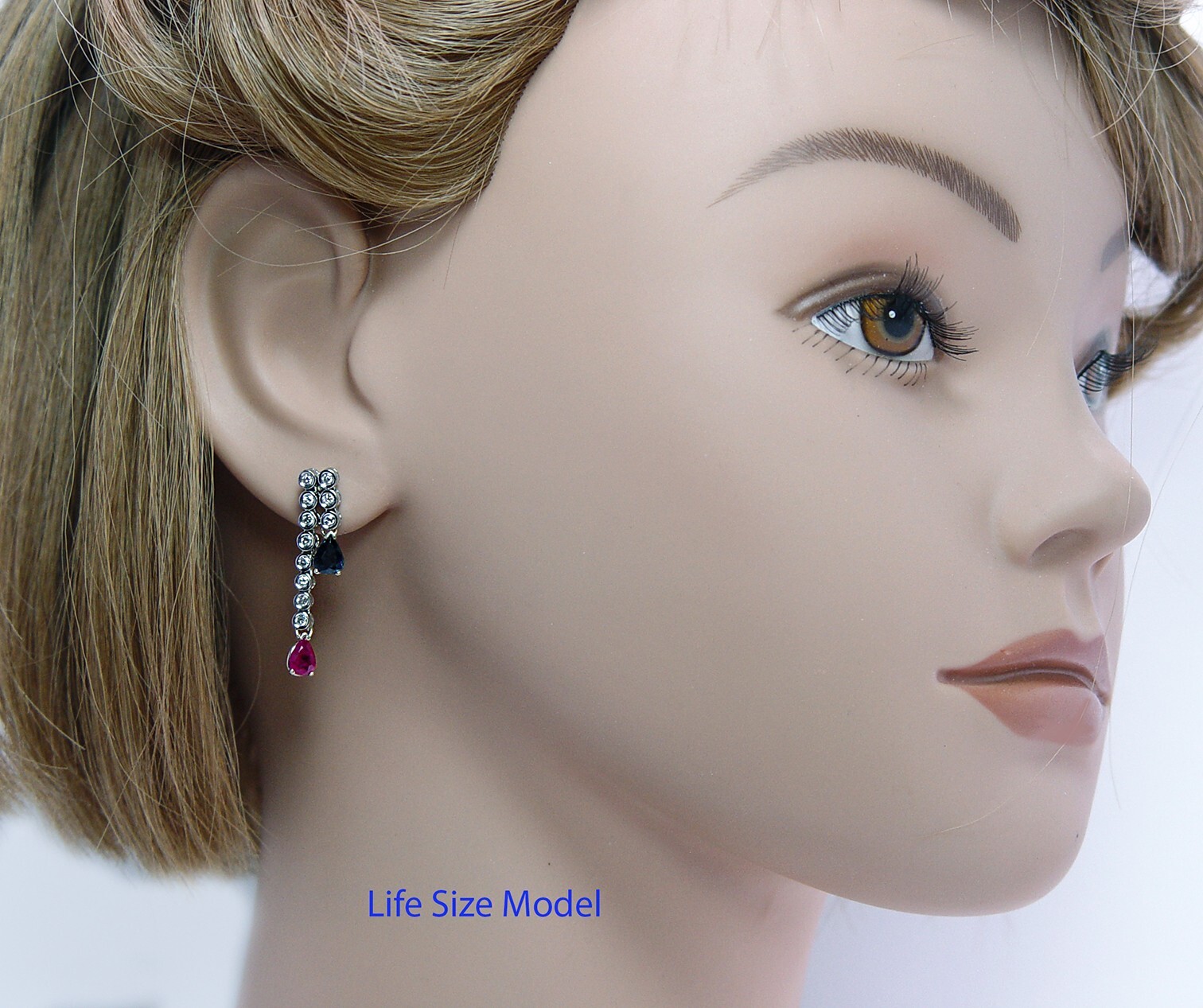 Vintage Ruby Sapphire Diamond Dangling Earrings 1… - image 7