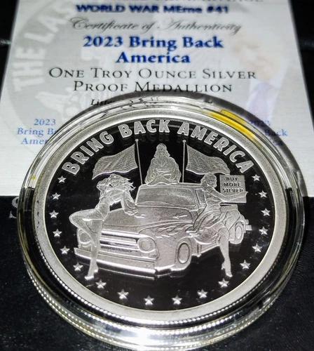 2023 1 oz Proof Bring Back America - Ultra Rare - Silver Shield. With Coa And Bo