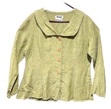 Flax Women's 100 Linen Green Blazer Jacket Cardigan Shacket Size Medium