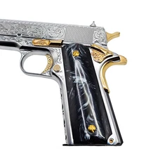 Black Pearl Polymer 1911 Grips - Ambi Safty Cut, Full Size - Bonus 4 Gold Screws