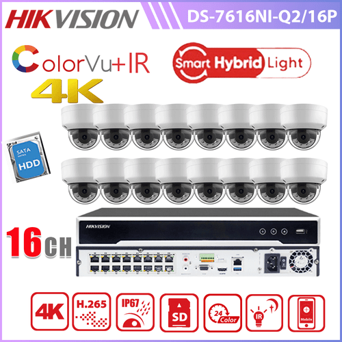 Hikvision 16CH POE ColorVu IR CCTV System Kit 4K NVR 8MP Dual Light Security Lot