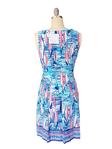 Pappagallo Bahama Blue Multi Sailboat Fit Flare Cotton Sleeveless Dress 4 S - Picture 10 of 15