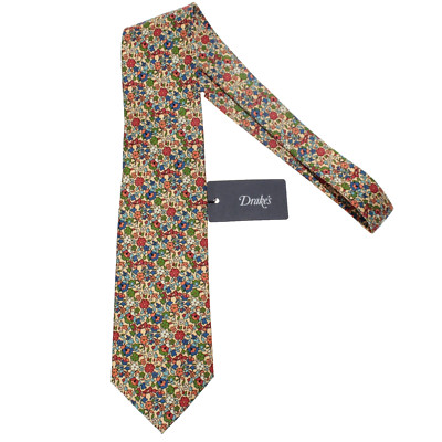 Drake's NWT Neck Tie in Yellow / Multicolor Mini Floral Print 100% Silk