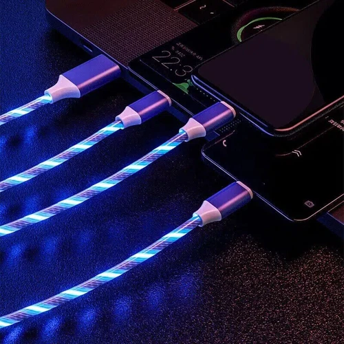 2 Stück 3 in1 LED Fließendes Licht Schnell Lade USB Kabel für iPhone Android Typ-C - Bild 7 von 11