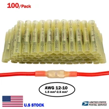 US 100PCS Heat Shrink Butt Electrical Wire Connectors Crimp Terminals 12-10 AWG