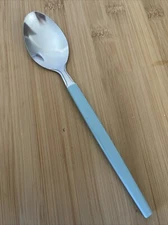 Stainless SAGE BLUE Plastic Cubed Handle PLACE SOUP SPOON 7 5/8”