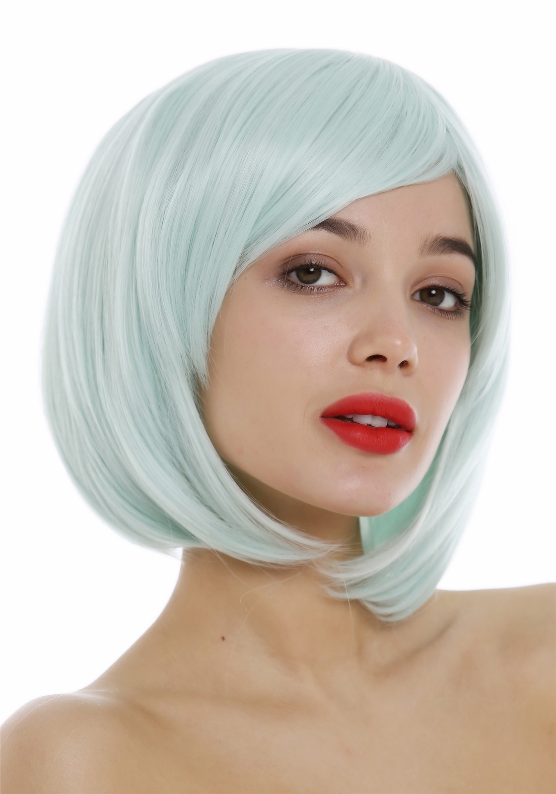 Wig Women's Bob Longbob Short Fringed Parted Green Light Green 1215