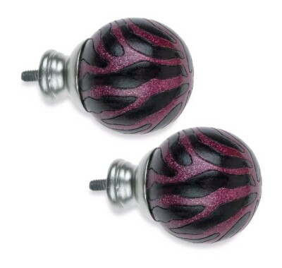 2 Cambria Classic My Room Girls Glitter Zebra Finials Purple/ Black for 5/8'' rod
