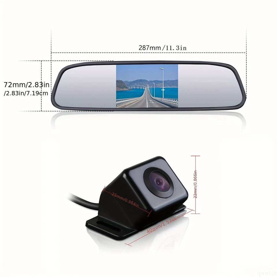 wireless 4.3' car rearview mirror monitor kit mini reversing camera car/vehicle - Image 3 of 4