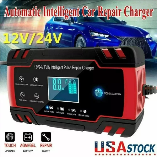 Car Battery Charger Heavy Duty 12V/24V Smart Automatic Intelligent Pulse Repair