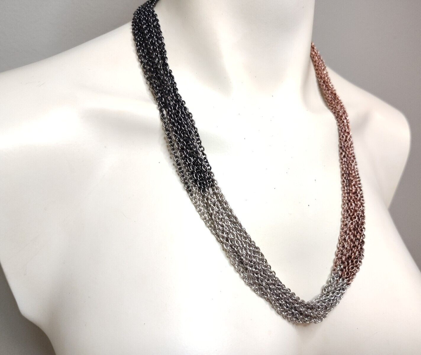 MULTILAYER CHAIN NECKLACE MULTICOLOR SILVER BRONZ… - image 2