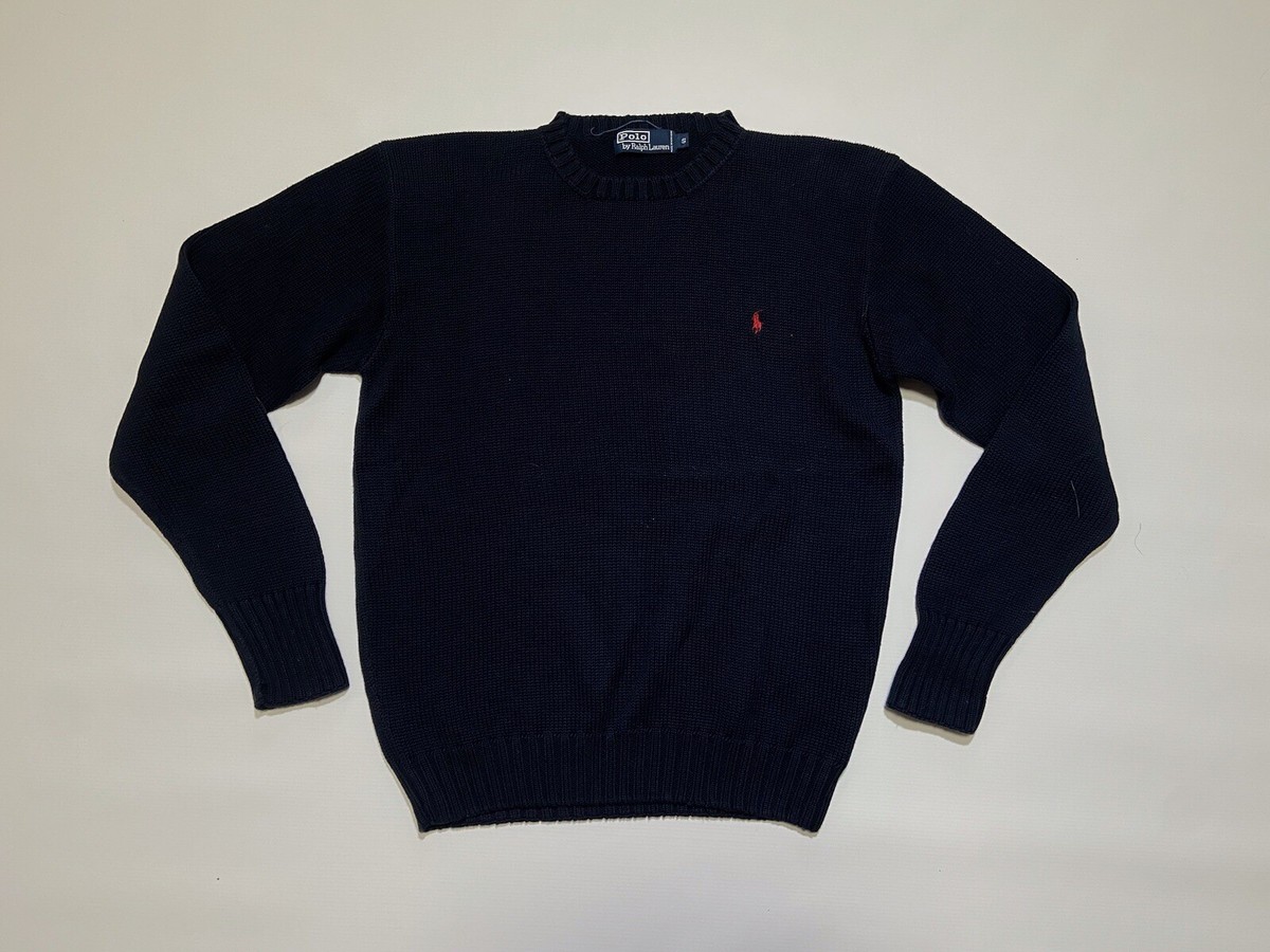Polo Ralph Lauren Jumper Mens Size S Navy Blue Cotton Knit Crew 