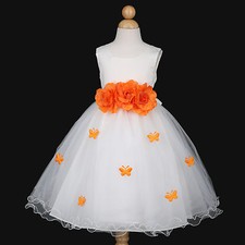 Ivory/Orange Holiday Wedding Flower Girl Tulle Dress 6M 12M 18M 2/2T 3/4 6 8 10
