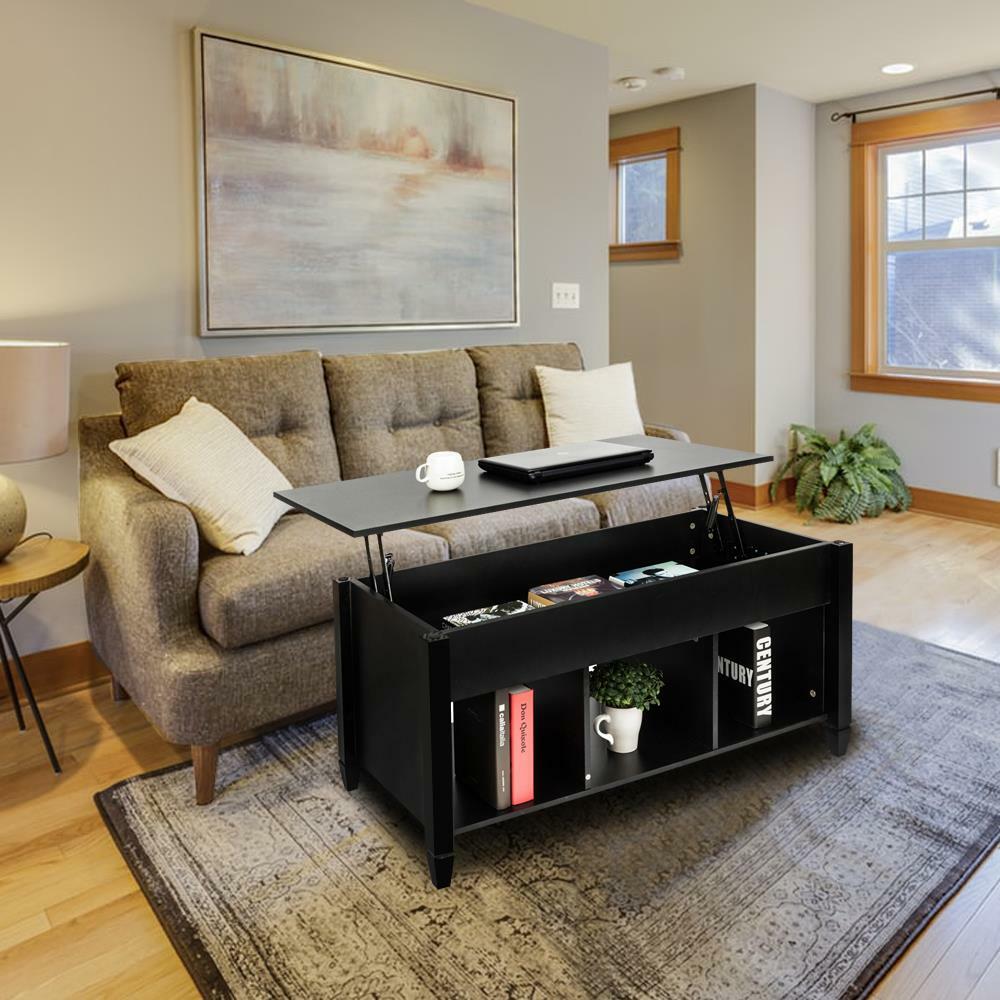 Modern Lift Top Coffee Table w/Hidden Storage & Shelf for Living Room Reception