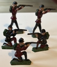 Lot Of 5 Antique Metal Barclay  Lead WWI Soldiers Shooters with Guns Toys