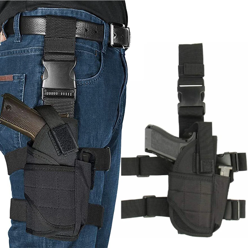  Drop Leg Holster Right Handed - Airsoft Holster with Magazine  Pouch Thigh Pistol Gun Holster Tactical Adjustable,Suitable to Hold Full  Size Mid Size and Compact Pistols. (Black) : Sports 