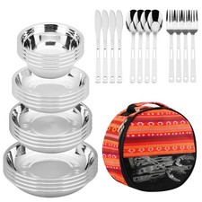 28-Piece Camping Mess Kit Dinnerware Set - Cookware, Utensils, Plates  Bowls
