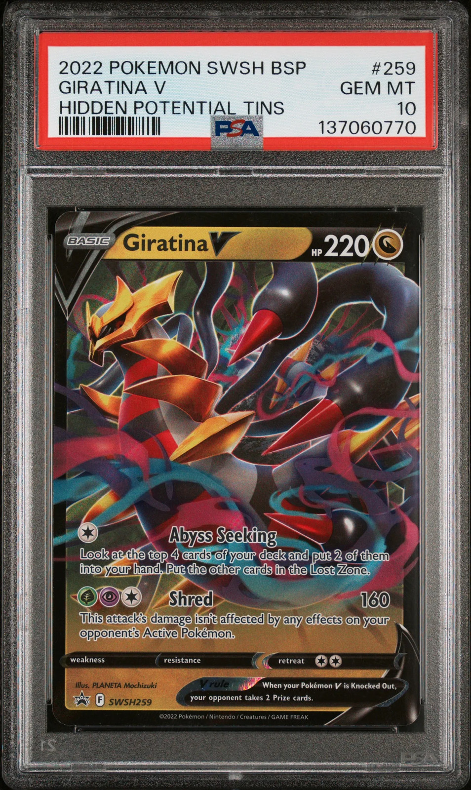 2022 Pokemon Giratina V SWSH 259 Black Star Promo Hidden Potential Tins PSA 10