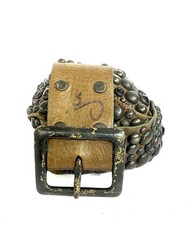 Authentic JOED Army Brown Buffalo Leather, Aged Black Studs Vint Stones Medium