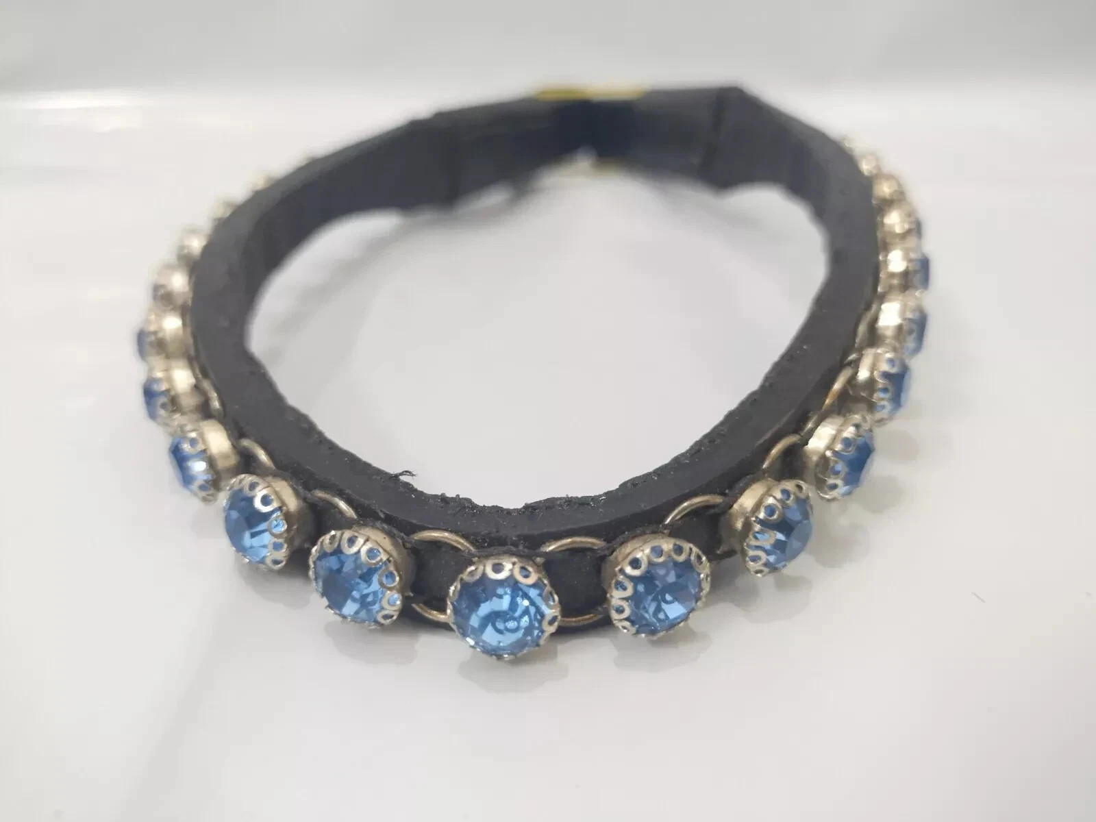 Premium Blue Clear Crystal Leather Bridle Browband For Horses.