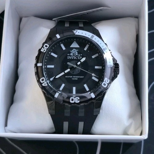 Invicta Subaqua Mens Quartz Diver Watch 50mm Black Dial 100m Silicone Box
