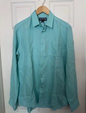 Vilebrequin Shirt Mens Medium Blue Lagon Linen Long Sleeve Caroubis E9U00 France