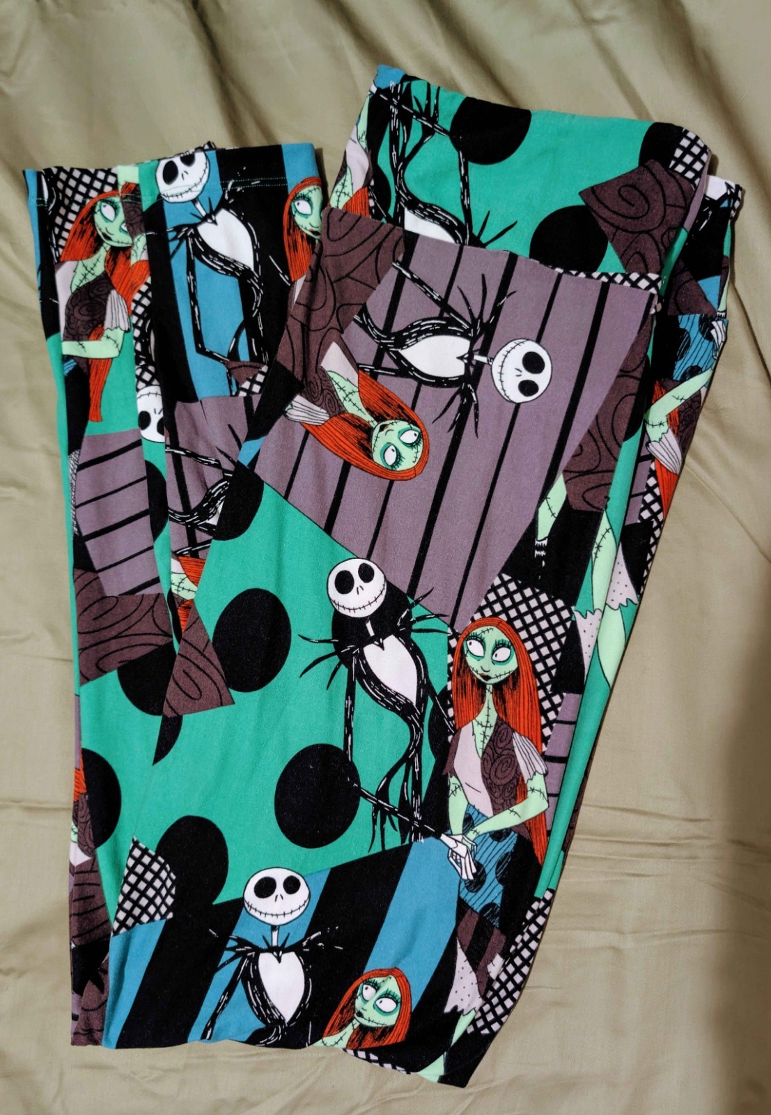 Lularoe OS Jack and Sally Patchwork Leggings EUC … - image 1