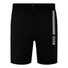 Hugo Boss Mens Solid Black Authentic Tonal Logo Drawstring Cotton Short New