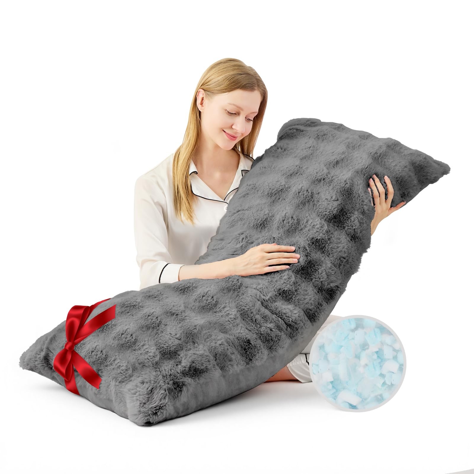 Faux Fur Fluffy Body Pillow for Adults - Firm Body Pillow In