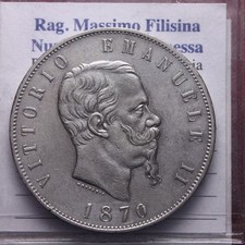 NL* VEII RE D'ITALIA Scudo da 5 LIRE ARGENTO 1870 Milano eccellente conservazion