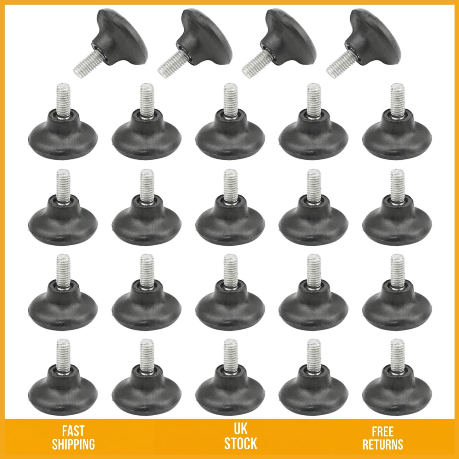 Adjustable M6x28MM Furniture Leveling Feet Screw-On 24PCS