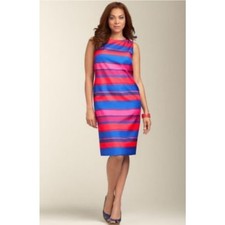 Talbots Sheath Dress Striped Lined Women's Plus Size 18 Blue Pink Red *Tiny Flaw
