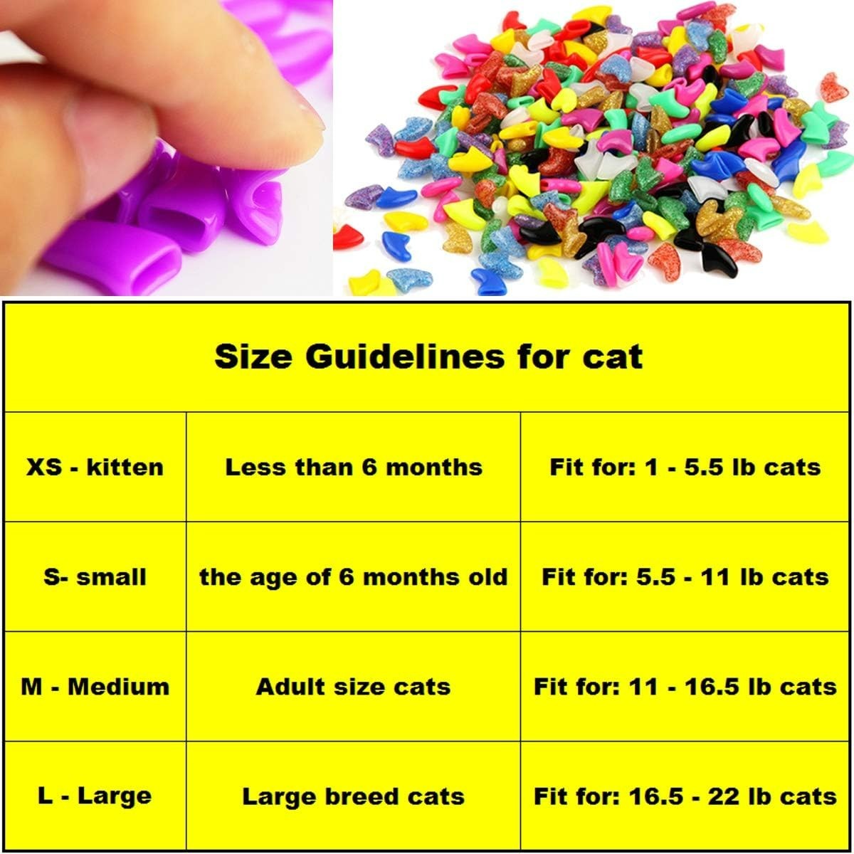 140pcs 14 Colors Cat Nail Caps, Cat Claw Covers Cat Nail Covers with Adhesive...