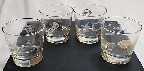 4 Vintage 2.25" ROCKS Glasses, GRUMMAN  Corporation Gulfstream 2 Aviation 