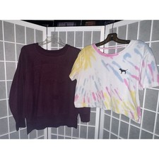 Victoria  s Secret Pink Maroon Pullover Hoodie Sweatshirt  Tie Dye Tshirt XS