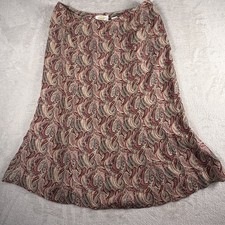 Vtg Talbots Pure Silk Paisley A-Line Midi Skirt Lined Red Beige Women s Size 12