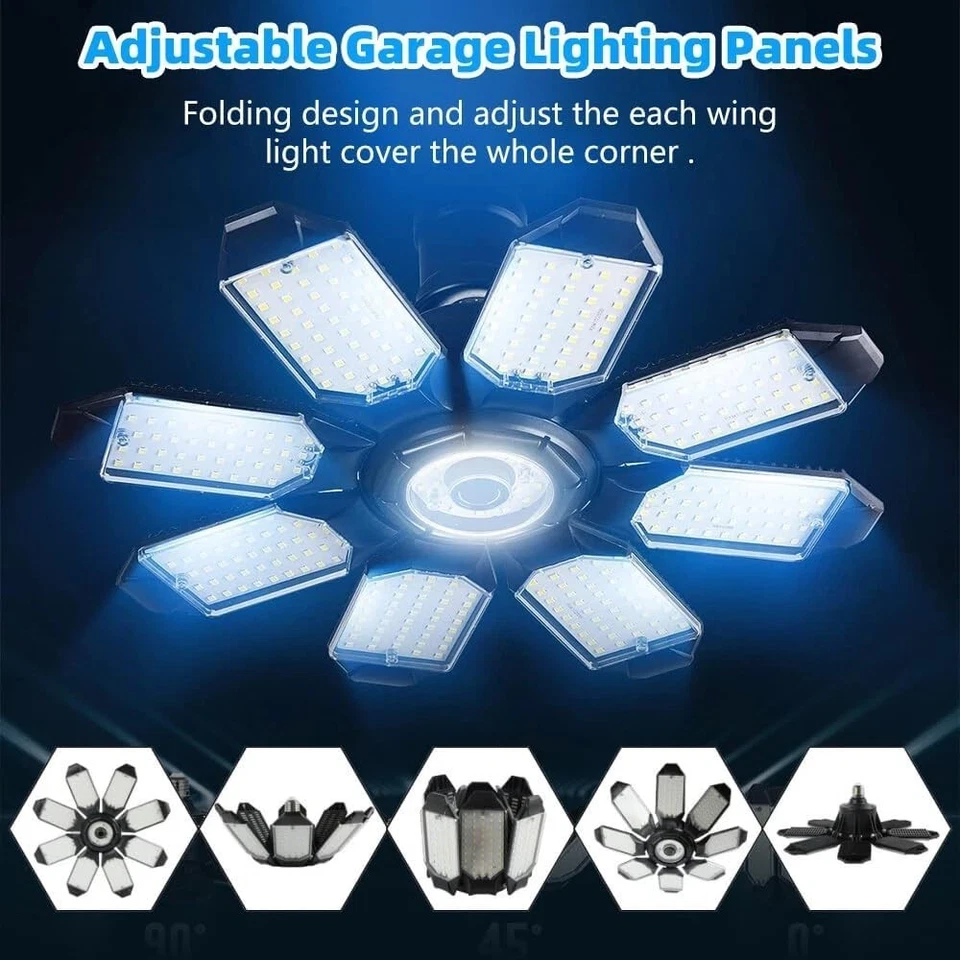 4 PACK 200W LED Garage Light Super Bright Shop Ceiling Lights Deformable - Image 2 of 4