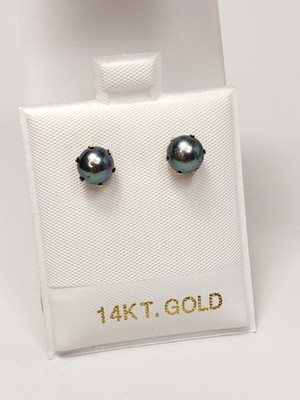 NEU 6 2mm 14k massiv Gelbgold graue Tahitiperlen Ohrstecker & Backings 